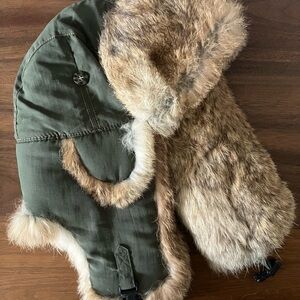 Mad Bomber Olive hat with brown fur- medium